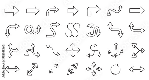 Assortment of various arrow symbols and pointers in a simple, versatile outline style.