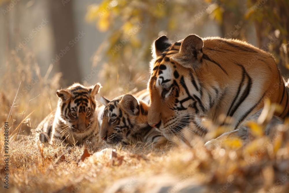 Obraz premium Portrait of a tiger playing with its cubs