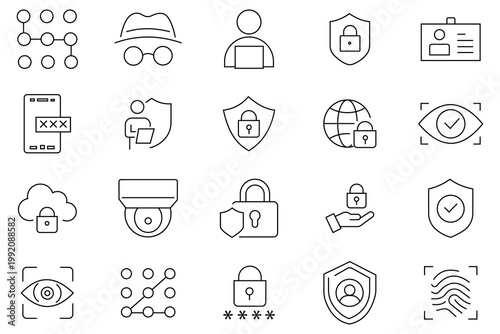 Cyber Security line icon set. Out line icon of Technology, cyber crime, password, antivirus, hacker,  safety, cyber attack and more. Vector illustration.