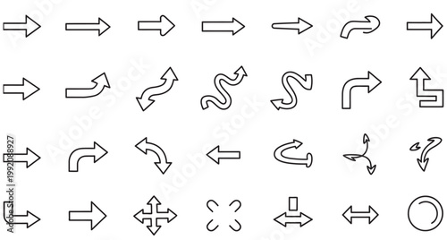 Variety of outline arrow icons representing movement, direction, and navigation in design.