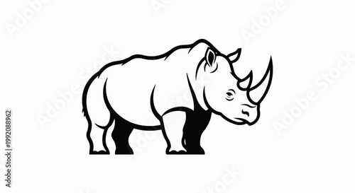 Stylized black and white illustration of a rhinoceros