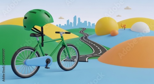 Green bicycle with helmet ready for National Bike to Work Week