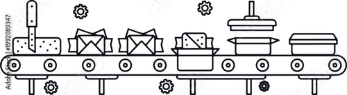 Conveyor belt industrial machine for packaging products in factory.