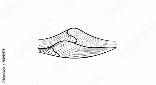 Stylized black and white line art depicting swirling sand dunes