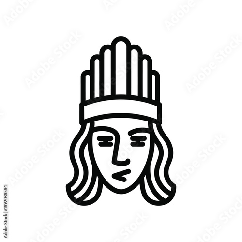 Minimalist line art icon representing a person wearing a traditional crown or hat for royalty or historical character concepts isolated on white background