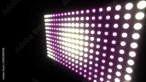 High quality looping 4K animation of a futuristic LED light panel grid. Features a Circular Pulse Expansion with smooth transitions between Vibrant Neon and Vibrant Neon tones. Perfect for music stage