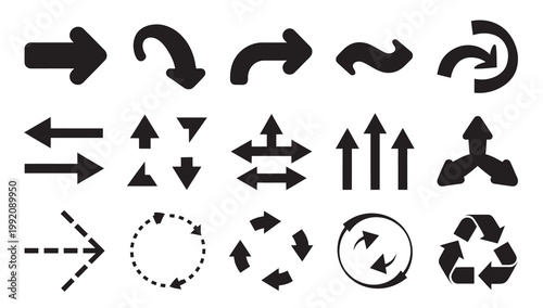 Varied arrow icons and symbols showing direction, movement, and cyclical actions.