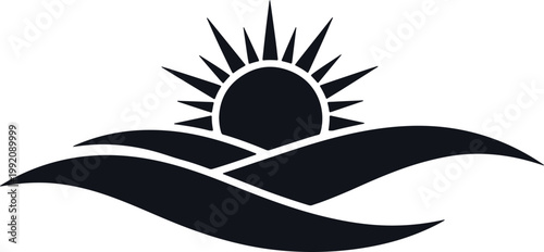 Sunrise over rolling hills abstract landscape icon serene dawn horizon view.