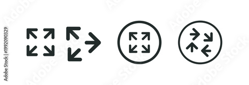 Set of four arrows pointing outwards from a center, symbolizing expansion or zoom.