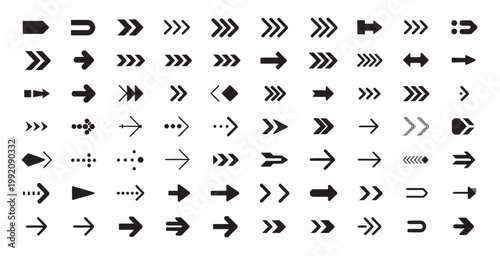 Collection of diverse arrow icons in various styles and directions, perfect for UI design.