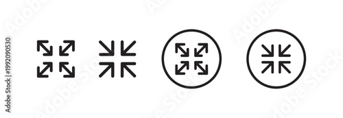 Set of four arrows pointing outwards from a center, presented in square and circular formats.