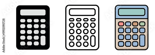 Three colorful calculators on a plain white background for business use