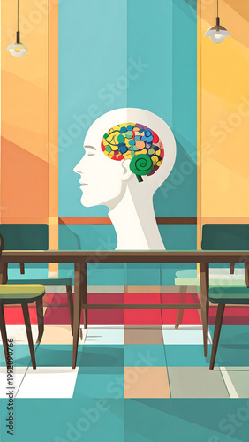 Diverse Minds: Multicultural silhouette transparent brain unique pattern diversity creative mind thoughtful feeling concept human intellect illustration