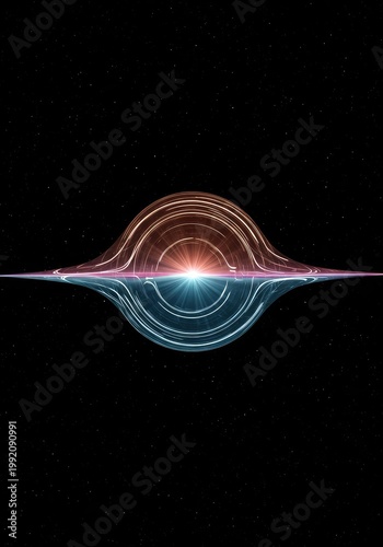 Abstract visualization of gravitational forces, illustrating mass, attraction, and the curvature of spacetime distortion, infinite, energy, wave