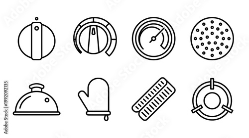 Set of kitchen appliances and tools with outlines ideal for culinary themes