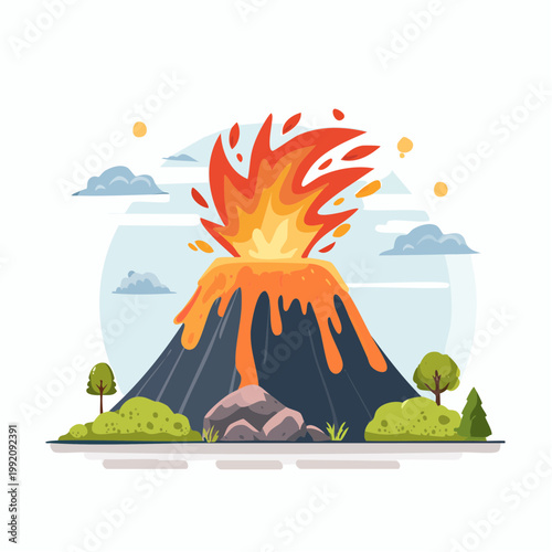 Volcano Erupting with Lava and Smoke