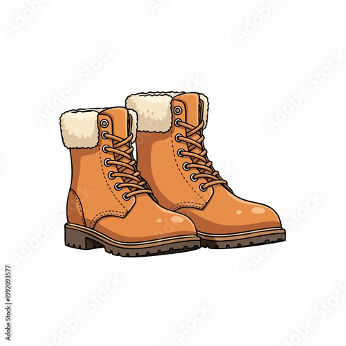 Brown boots with fur trim sticker vector fall season