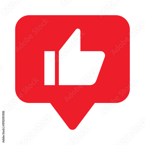 Like icon in speech bubble social media notification symbol thumbs up reaction message sign modern flat design red chat badge communication concept for app interface web ui graphic