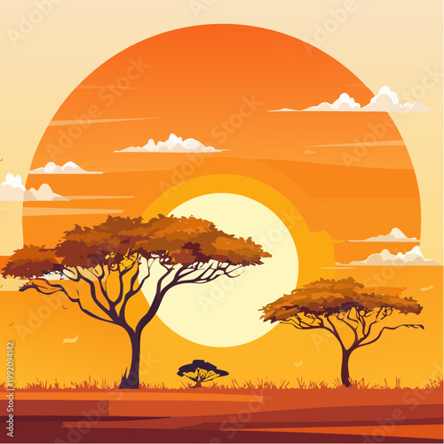 landscape with tree and sunset