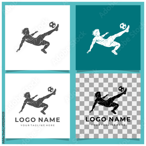 Modern Soccer Bicycle Kick Athlete Logo for Sports Club and Football Academy