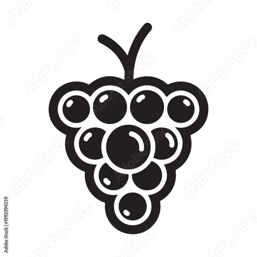 Minimalist black and white grape bunch icon vector for food and wine branding