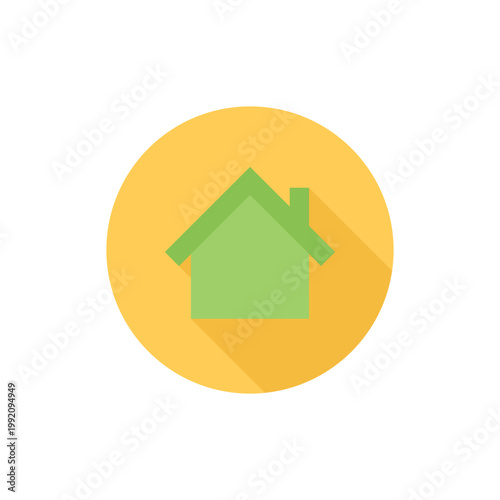A simple green house icon on a yellow circle background | vector | eps 