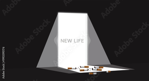 Minimalist scene of a modern open book with the words new life on a dark background symbolizing hope and renewal