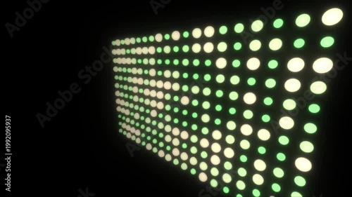 High quality looping 4K animation of a futuristic LED light panel grid. Features a Glitched Sparkle Effect with smooth transitions between Vibrant Neon and Vibrant Neon tones. Perfect for music stages