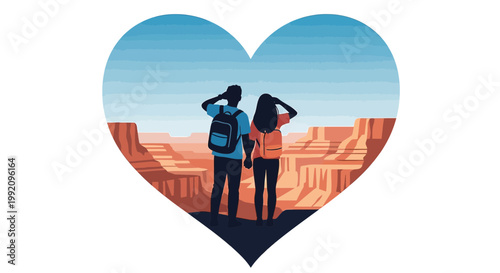 Couple Holding Hands in Heart Shape Overlooking Grand Canyon Landscape