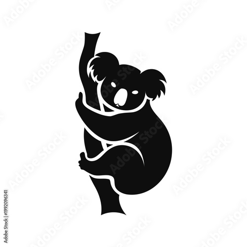 Black koala silhouette, koala bear icon, marsupial symbol, animal logo