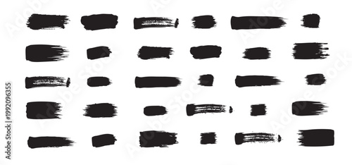 Black brush stroke collection with grunge paint texture elements set
