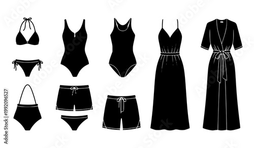 Canvas Print Swimsuit and beachwear silhouette vector collection summer fashion catalog isola