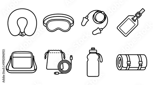 Travel essentials vector illustration of accessories for journey and comfort