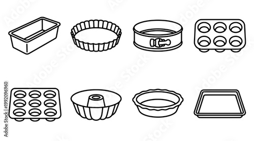 Variety of baking pans outlined for kitchen and culinary concepts