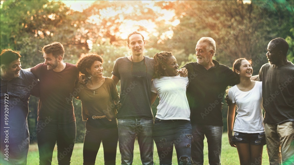 Fototapeta premium Happiness group of people huddle and smiling together