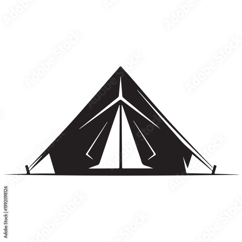 Minimalist black camping tent icon silhouette for outdoor recreation and travel branding vector illustration