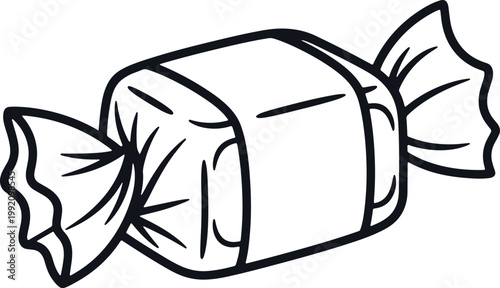 Wrapped candy with twisted ends isolated on white simple sweet treat drawing.