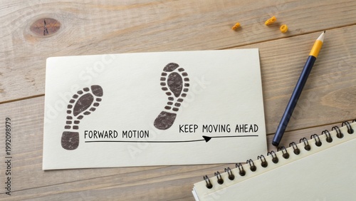 Drawn footprints progressing forward on a white paper surface