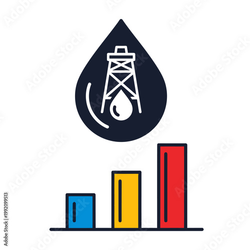 Oil Industry Growth Concept Oil Drop Icon Above Bar Chart Showing Upward Trend
