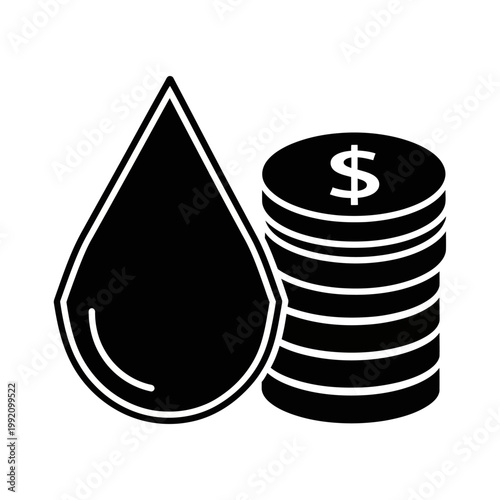Oil Drop and Stack of Coins with Dollar Sign Symbolizing Energy Costs Financial Investment and Economic Value of Petroleum