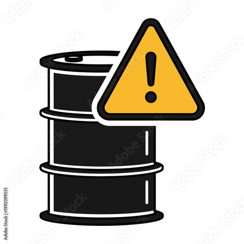 Warning Sign on Black Oil Drum Danger Hazardous Material Safety Alert Industrial Risk Concept
