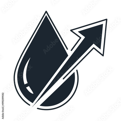 Liquid Drop with Upward Arrow Icon Symbolizing Growth Increase or Improvement in Liquids and Fluids