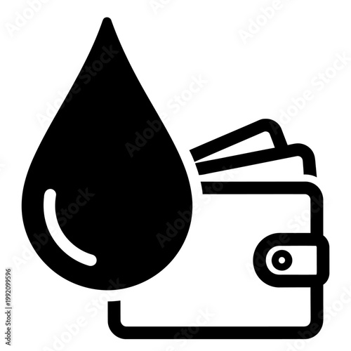 Water Drop Icon with Wallet Financial Management and Resource Conservation Symbol