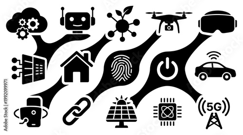 A comprehensive vector illustration showcasing various interconnected modern technologies and future digital concepts for smart living and innovation design.