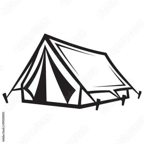 Minimalist black and white camping tent vector illustration for outdoor adventure and travel logo design