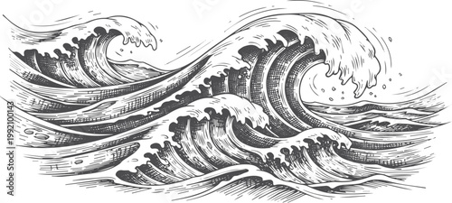 Black and white of crashing ocean waves water