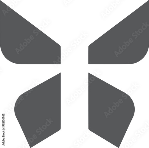 Dark gray abstract butterfly shape on white background
