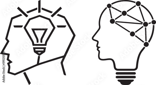 Lightbulb head imagination icon. Creative idea concept