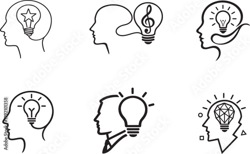 Simple lightbulb head creative idea logo symbol