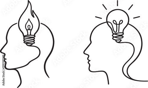 Simple lightbulb head idea concept. Creative imagination symbol